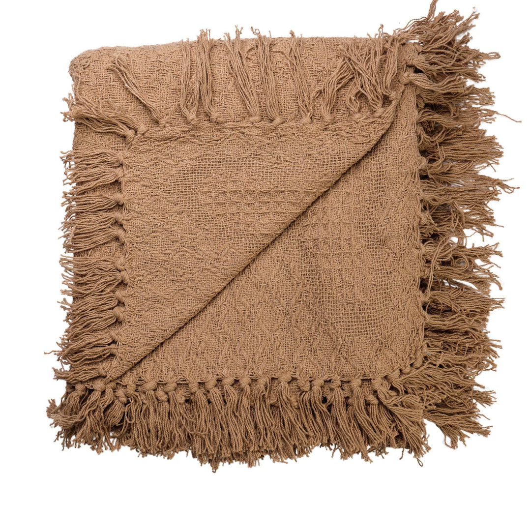 Cotton Throw - Heart Weave - Taupe/Beige