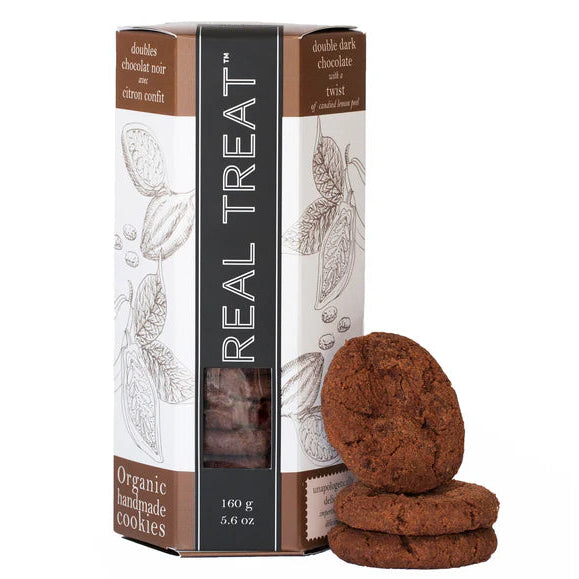 Double Dark Chocolate with a twisted of candied lemon peel -Real Treat