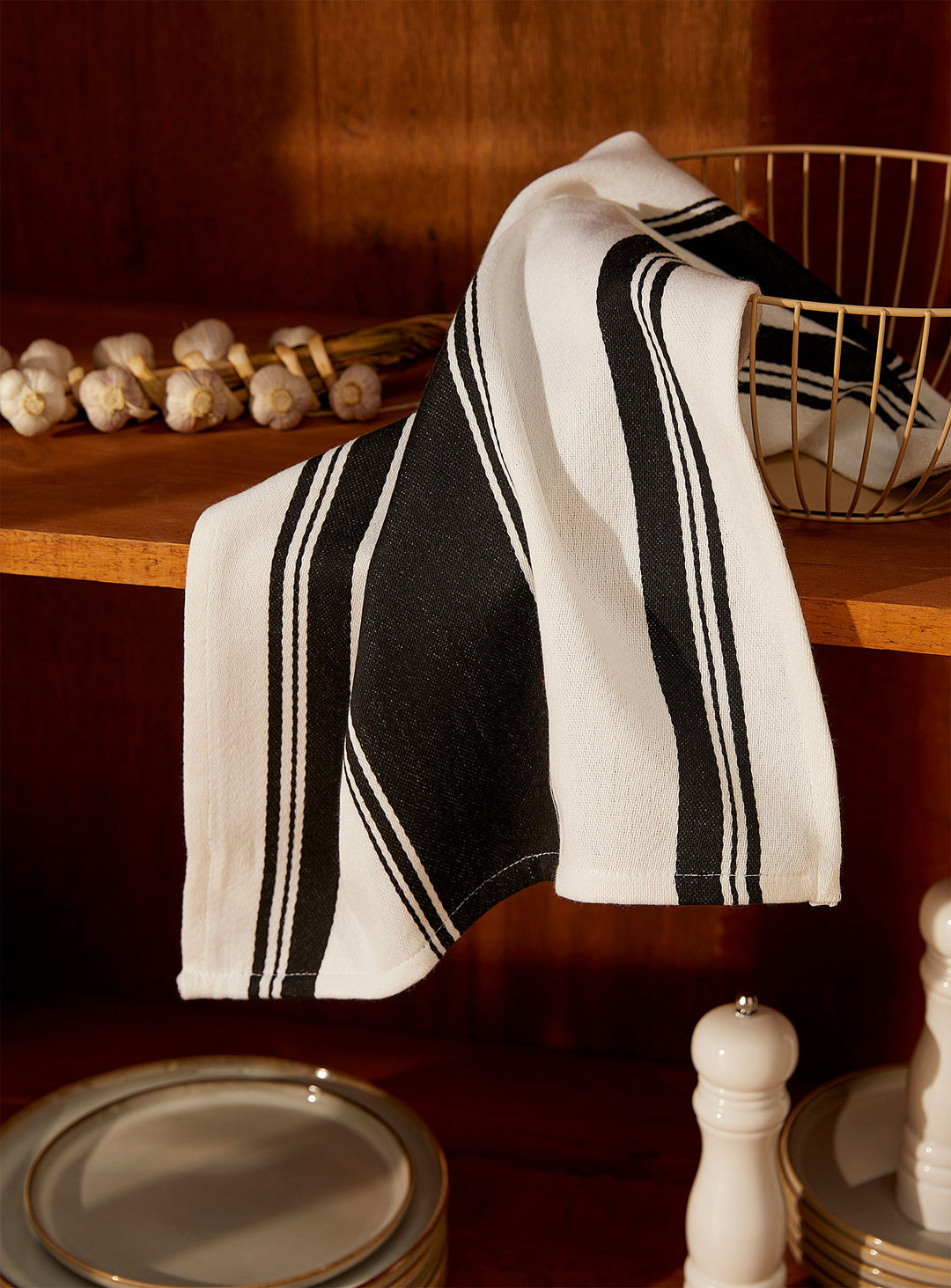 Black & White contrasting stripes tea towel - by Danica
