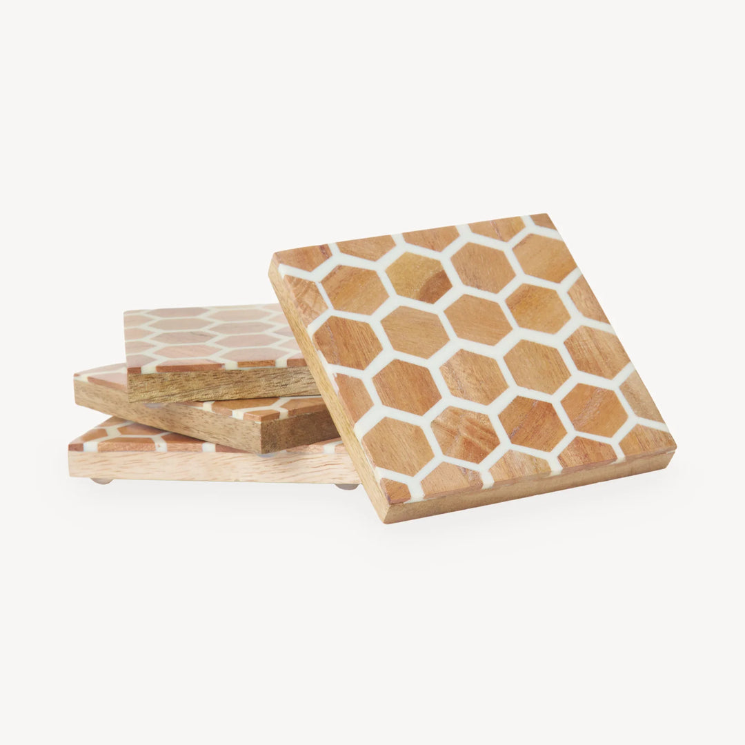 Wooden Mosaic Coasters with Resin Finish - set of 2