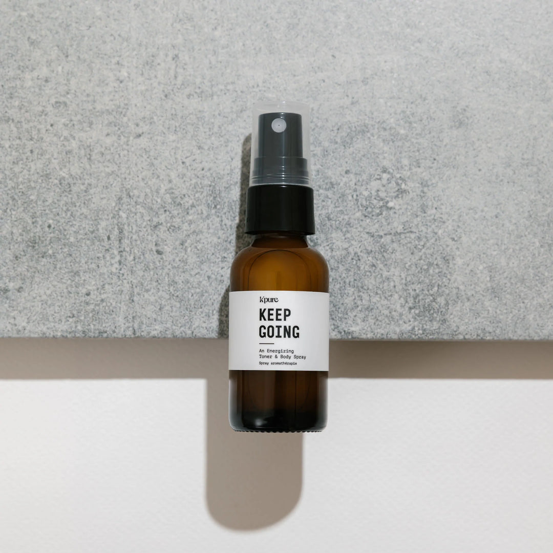 Keep Going is a refreshing blend of lemon, spearmint and other organic essential oils. Ideal for before, during and after workouts or when the 3pm slump hits. Organic witch hazel and coconut oil make it the perfect hydrating facial toner, that can also be used as a body spray, room spray and gym bag spray.