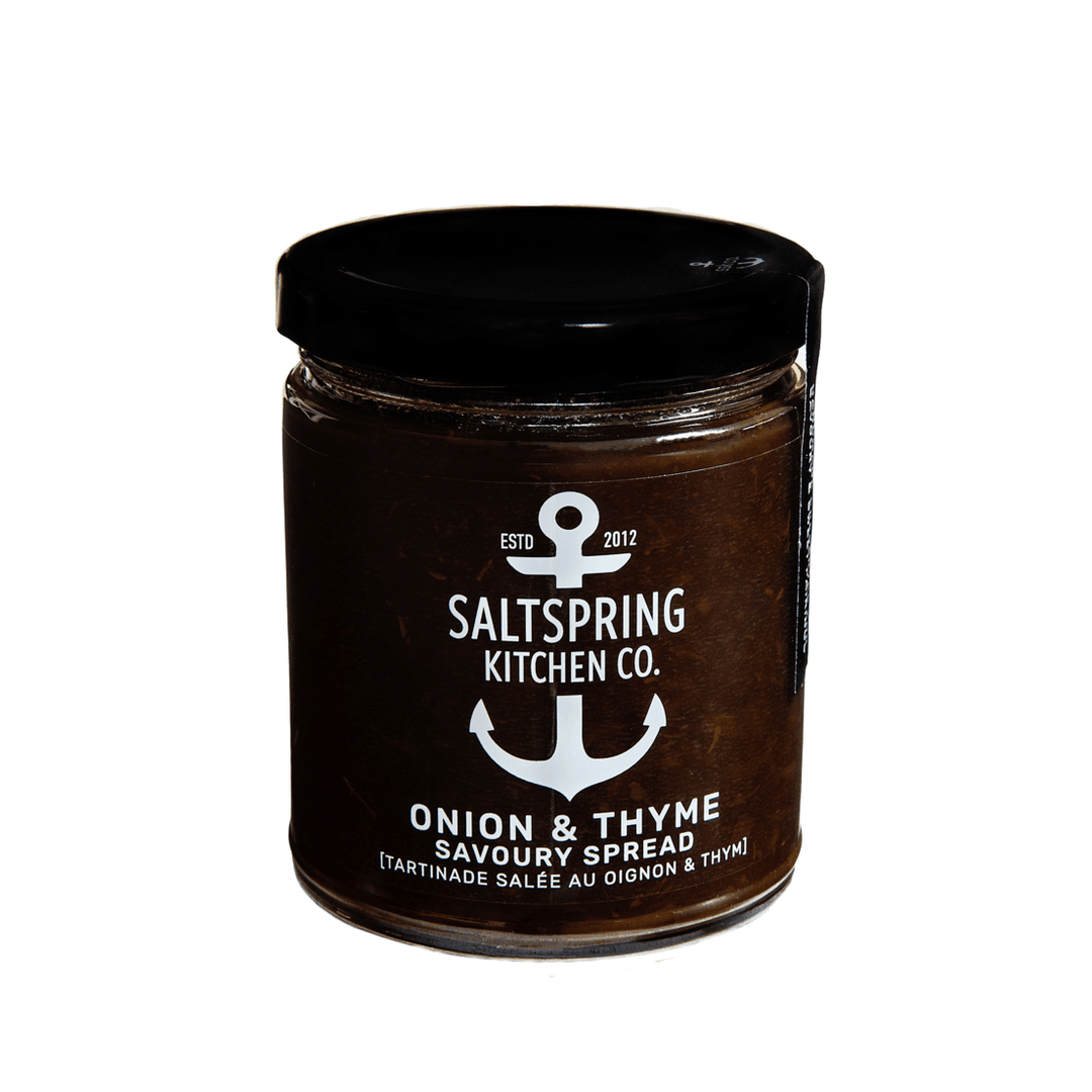 Onion & Thyme Savoury Spread - onion is a creative choice, but savoury spices and apple make this a treat with a variety of cheeses. Pairs with Blue Cheese, Brie, Camembert, smoked Gouda, aged Cheddar, sandwiches, burgers, and grilled cheese. Perfect addition to a gift box