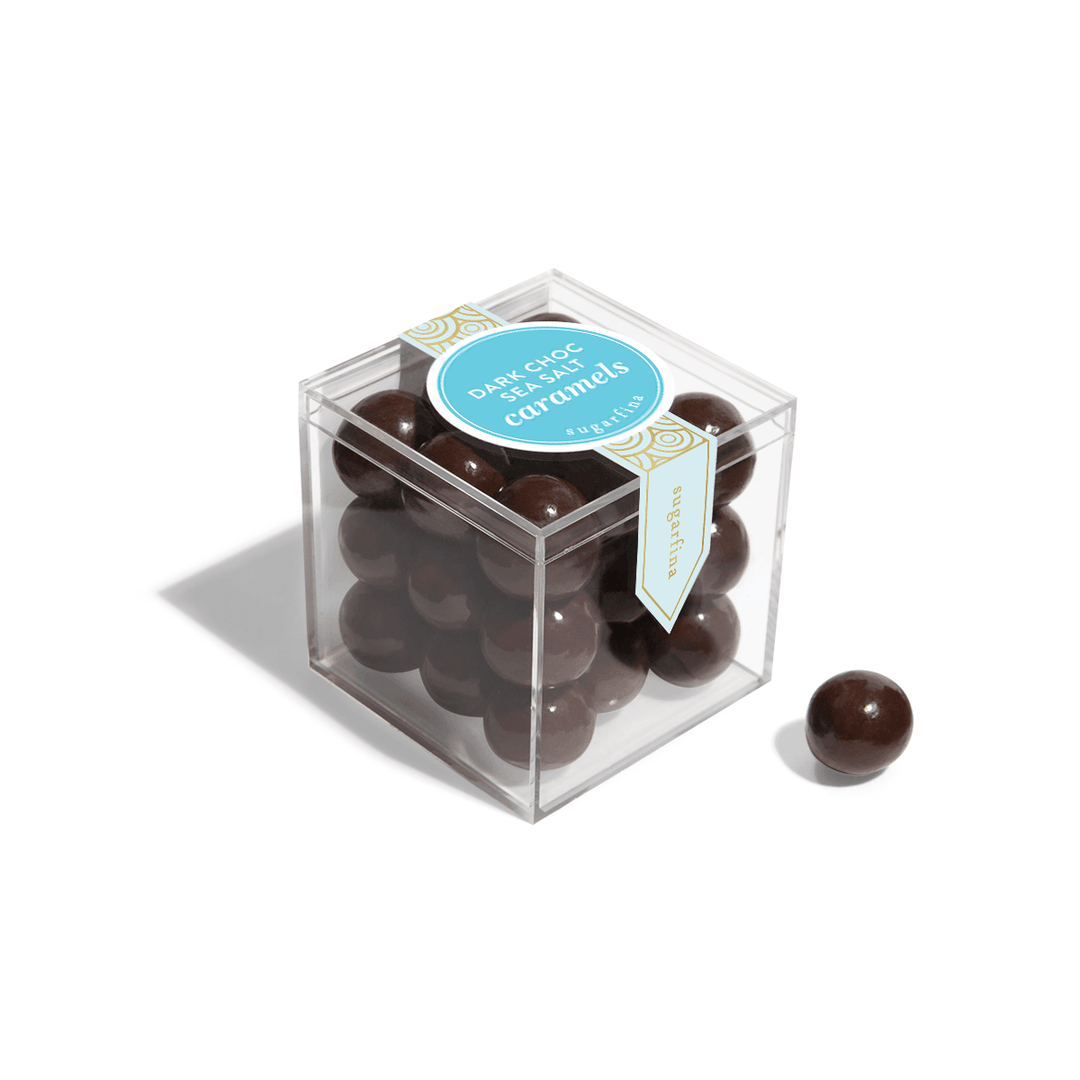 It doesn't get much better than this... Rich & creamy caramels are dipped in ultra-fine dark chocolate, with just a kiss of sea salt. With premium all-natural ingredients, this is the ultimate indulgence for caramel lovers. This decadent treats are Sugarfina's #1 chocolate candy for good reason! 2.18"x 2.18" Candy Cube - Approx 3-4 oz The perfect addition to any gift box!