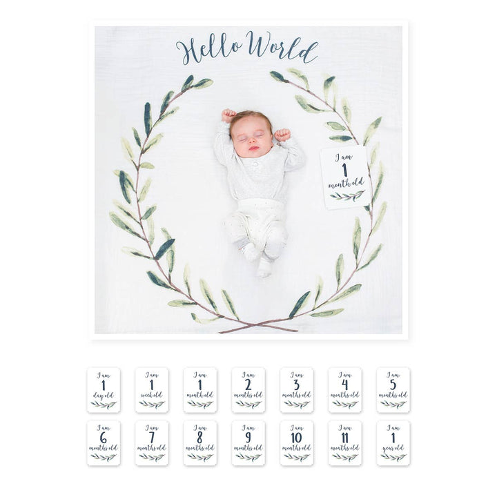 Baby's 1st Year Swaddle & Milestone Cards - Hello World