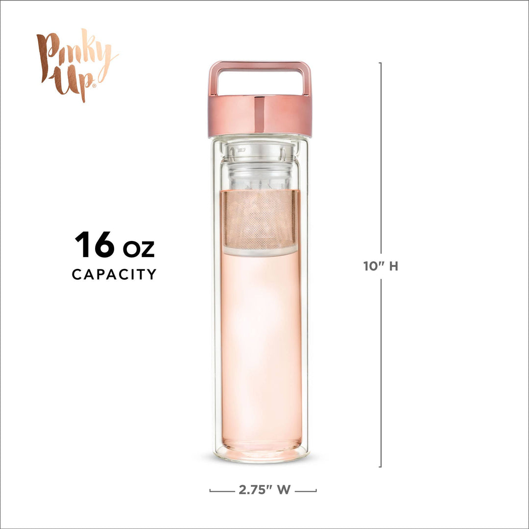Dylan™ Insulated Glass Travel Mug w/ Infuser & Rose Gold Lid
