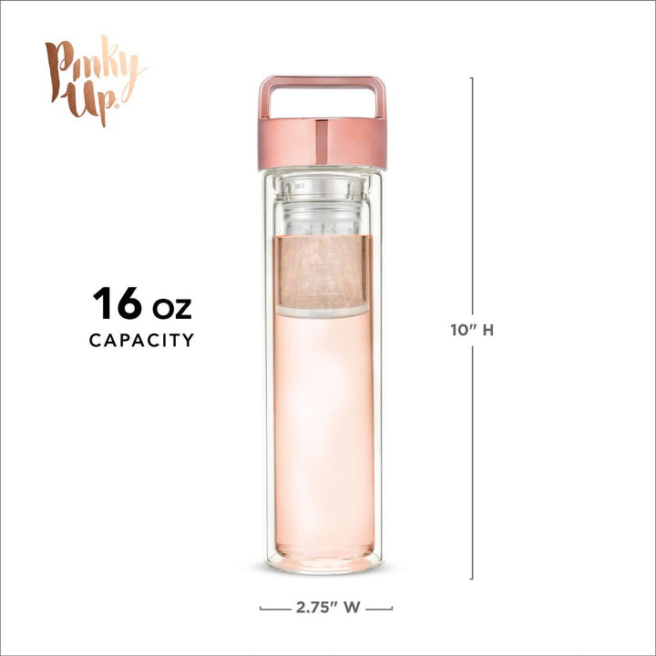 Dylan™ Insulated Glass Travel Mug w/ Infuser & Rose Gold Lid
