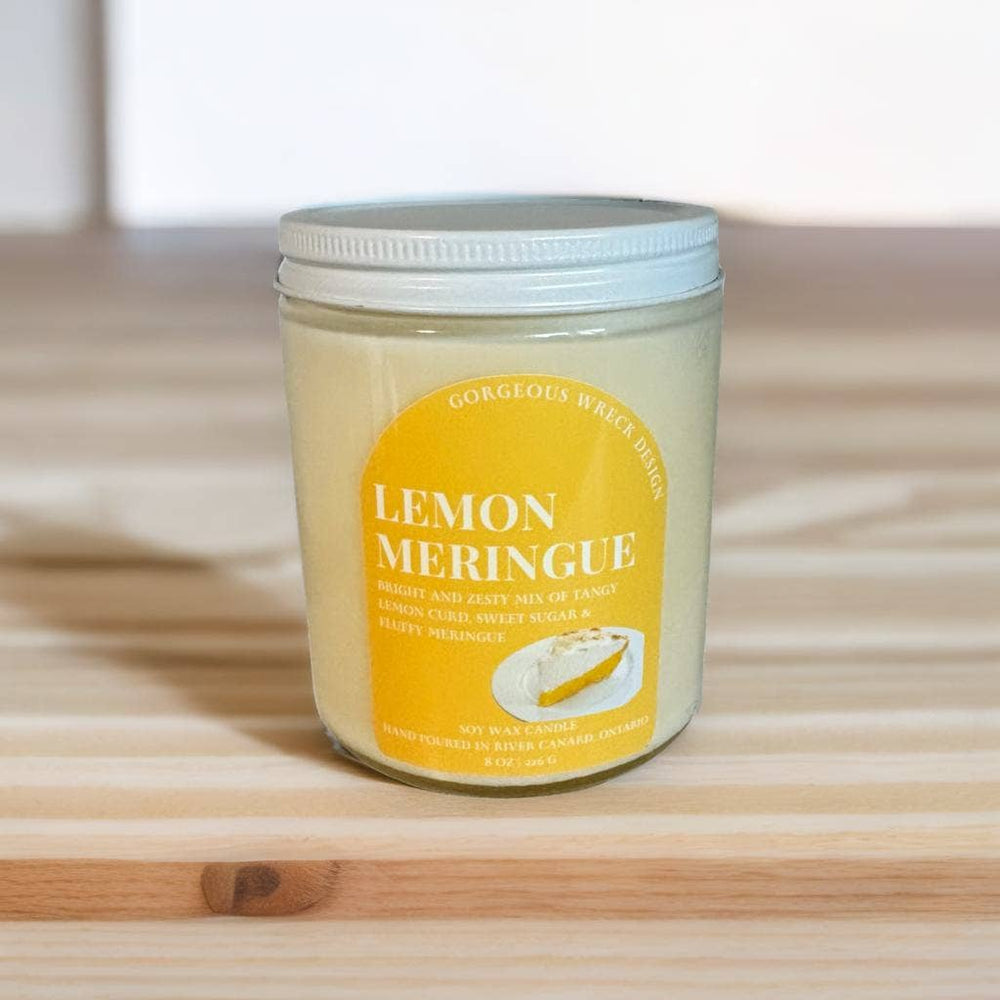 Jar of lemon meringue wax melt on a wooden surface