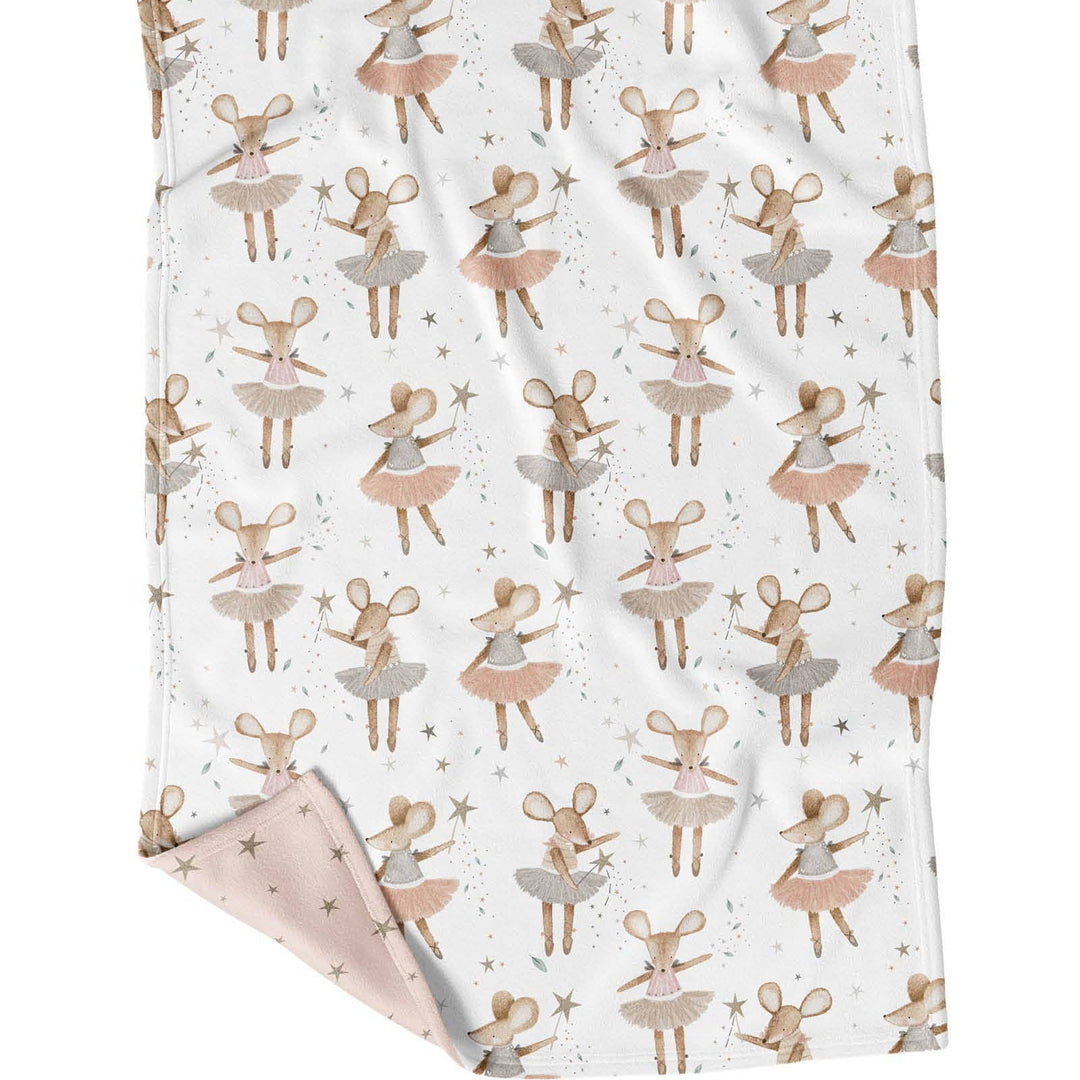 Blanket with ballerina mouse pattern on a white background