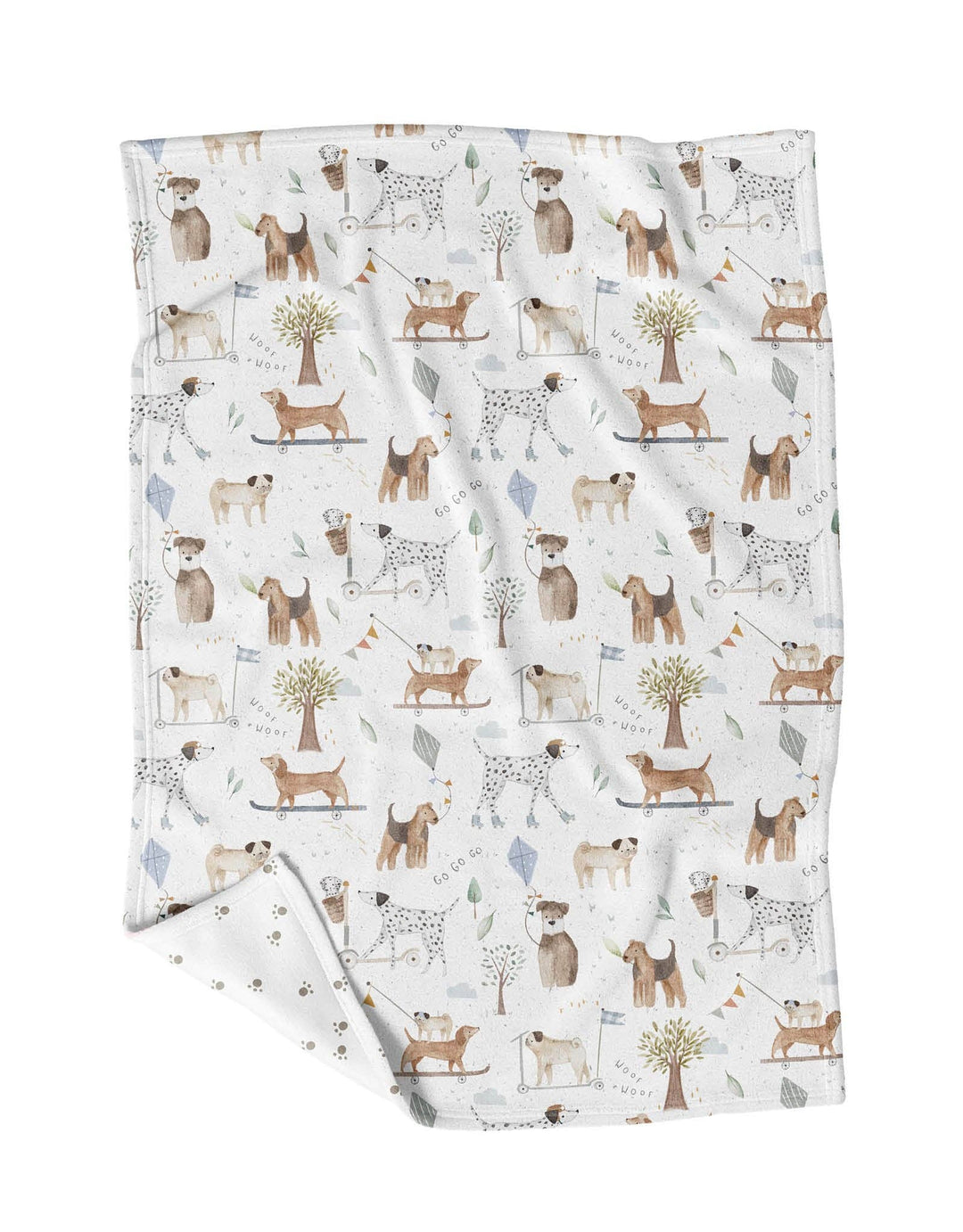 Folded blanket with dog pattern on a white background