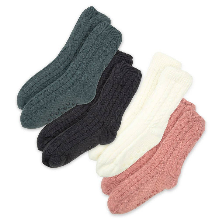 Cozy Sherpa Lined Cable Knit Slipper Socks: Grey
