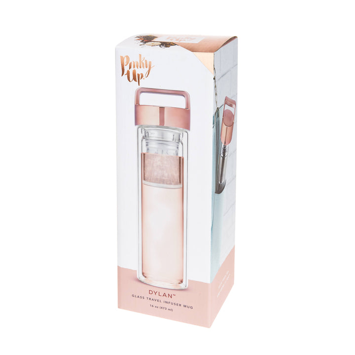 Dylan™ Insulated Glass Travel Mug w/ Infuser & Rose Gold Lid