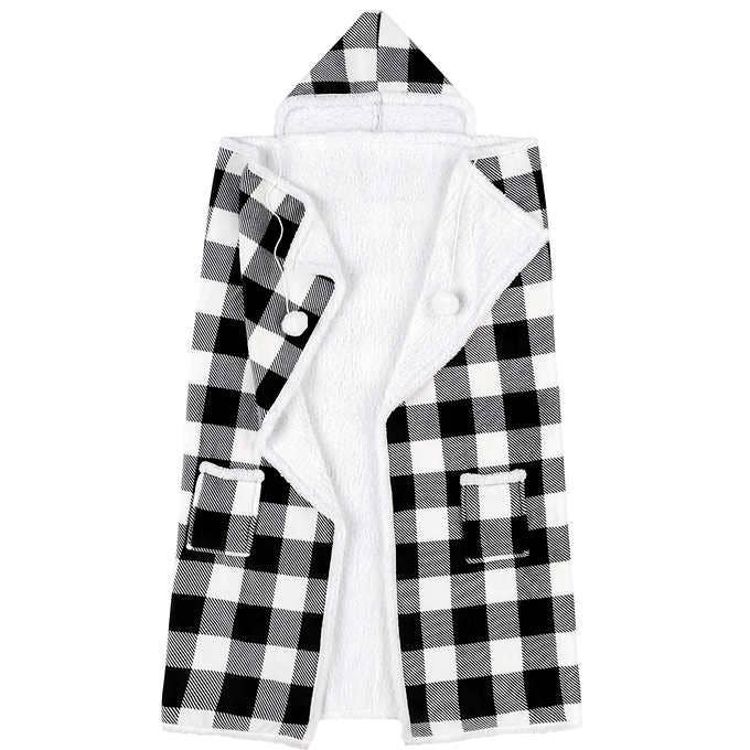 Hooded Sherpa Throw Blanket - Checkered