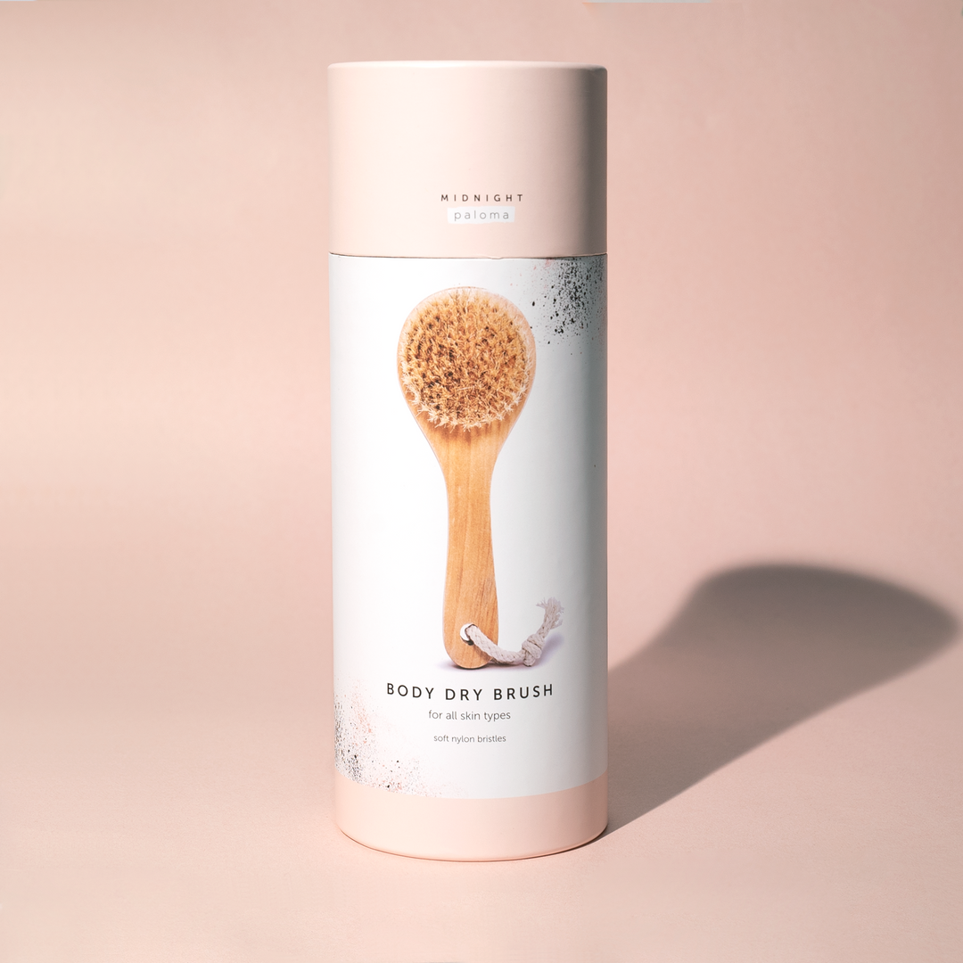 Body dry brush packaging on a beige background