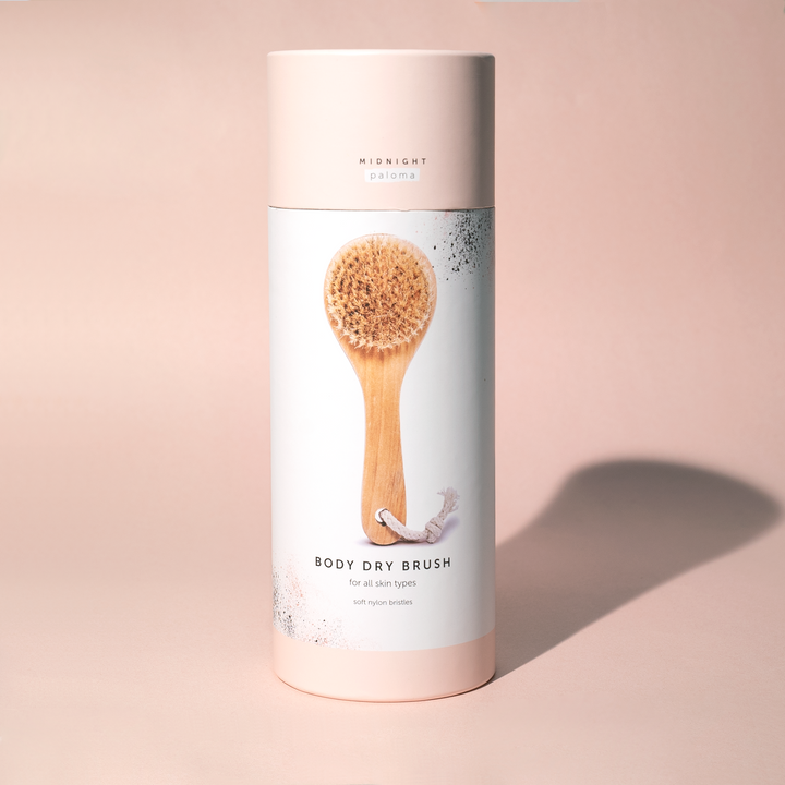 Body dry brush packaging on a beige background