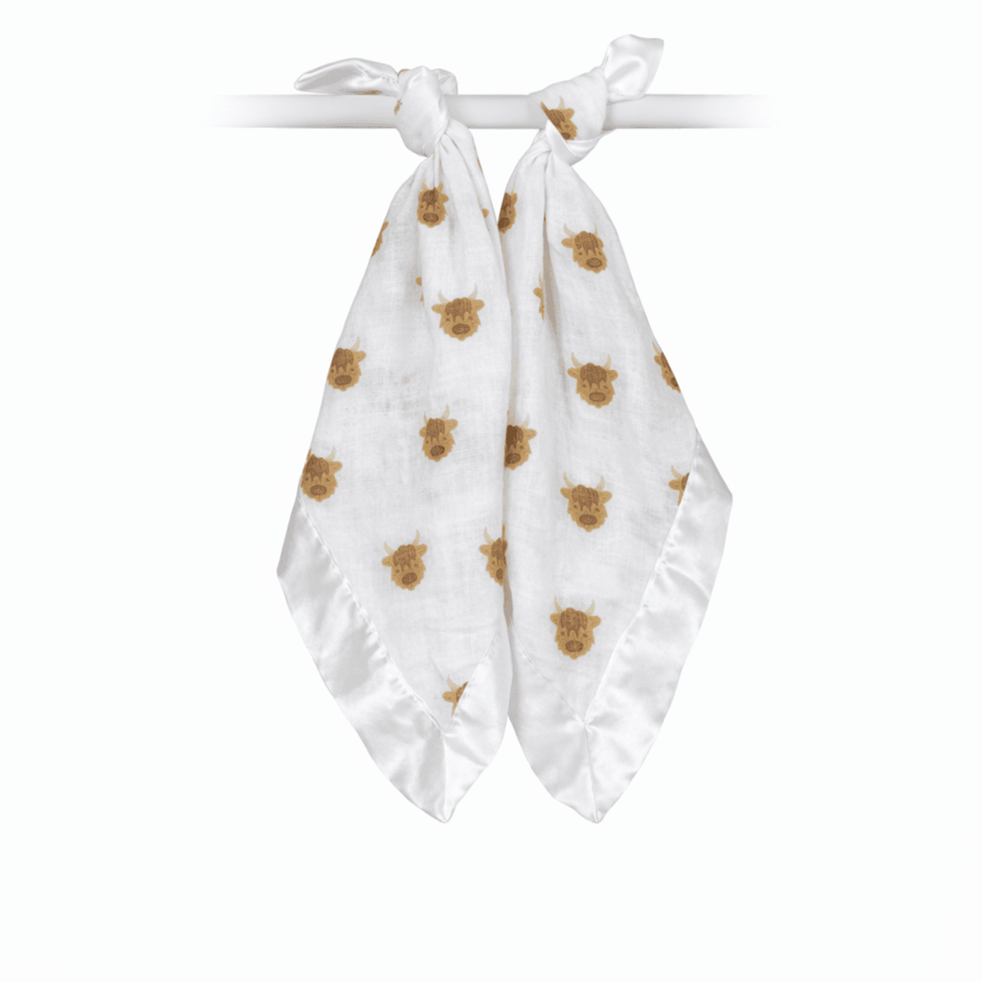 2-Pack Cotton Security Blankets  –  Highland Cow - Gift Smack Gift Company