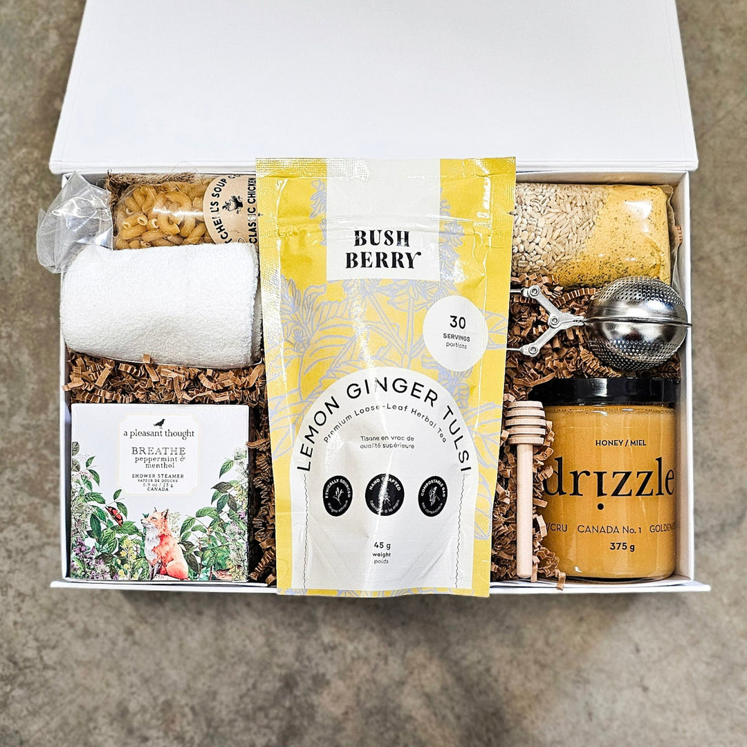 Whether someone needs the gift of cozy relaxation or well wishes when they're not feeling their best or struggling through difficult times such as grief and loss, this is the perfect box of comfort items. This collection is a perfect Get Well Gift or Sympathy Gift.