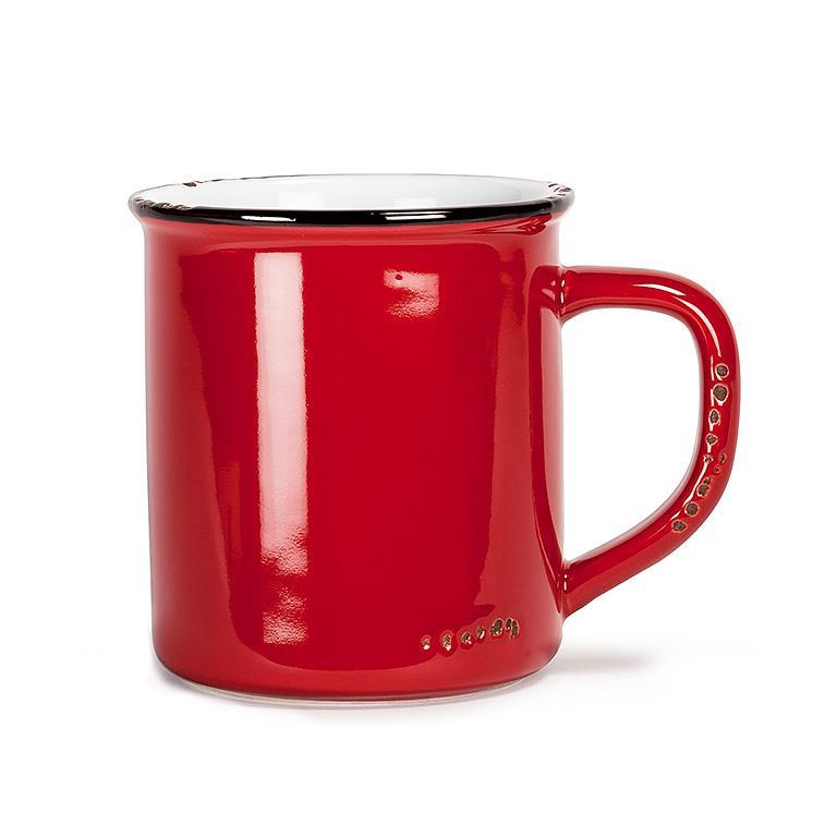 Red mug with a white interior on a white background