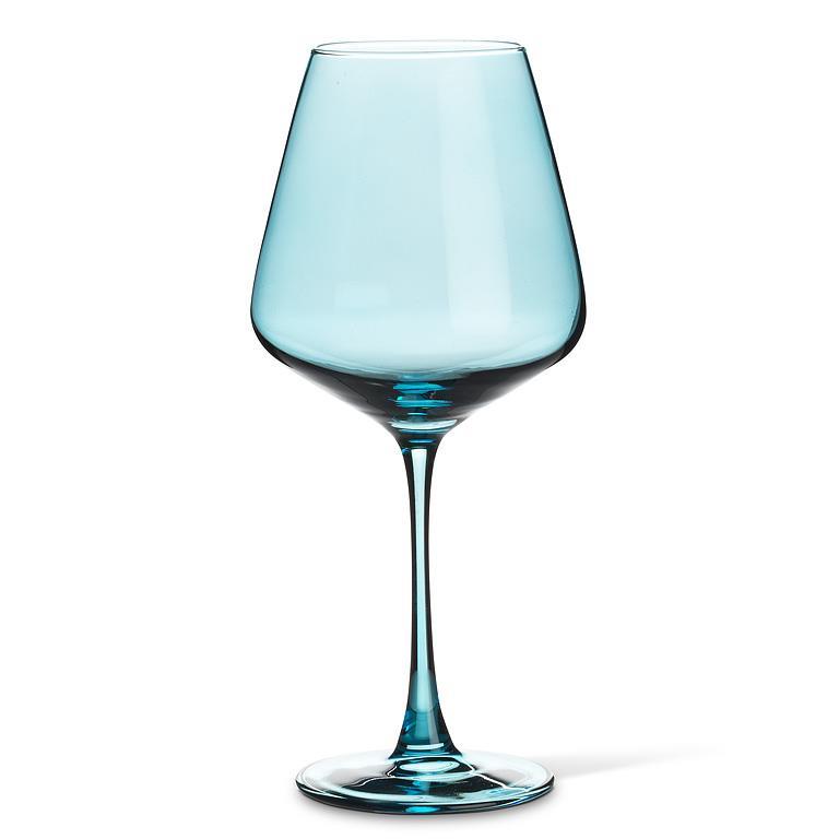 Blue wine glass on a white background