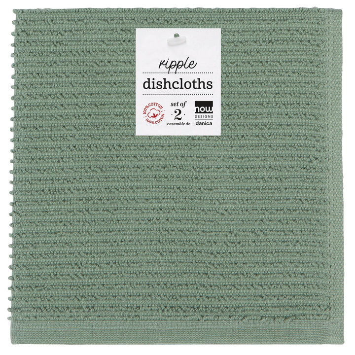 Ripple Elm Green Turkish Cotton Dishcloths Set of 2