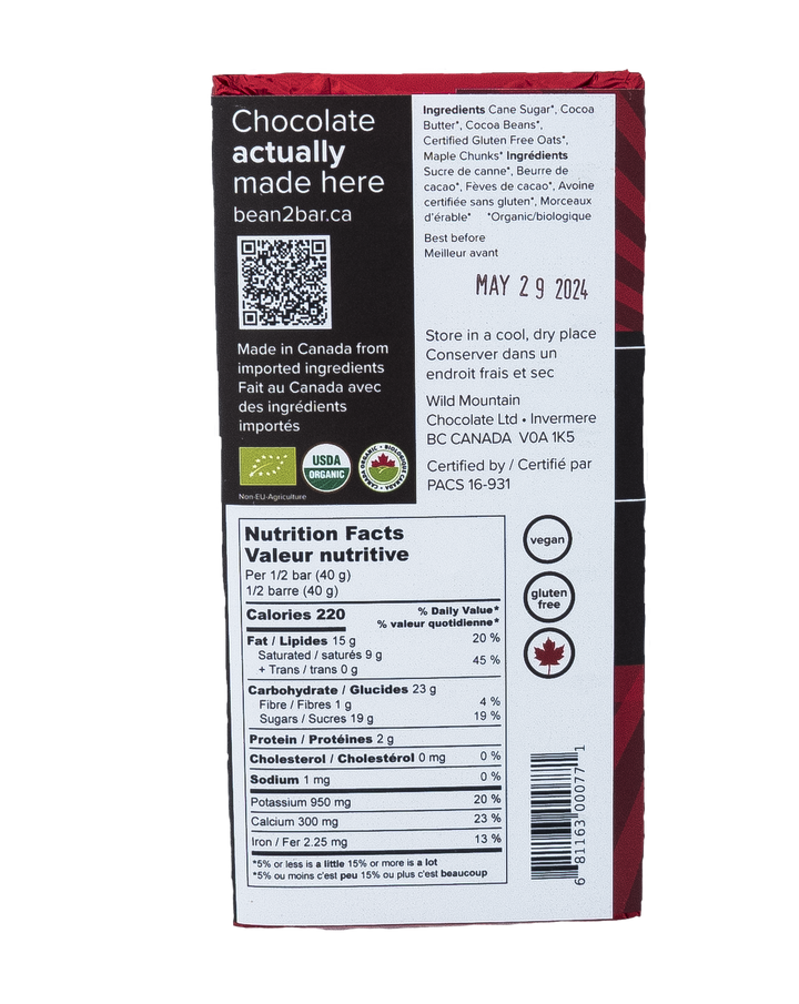 Wild Mountain Canadian Maple Chocolate Bar