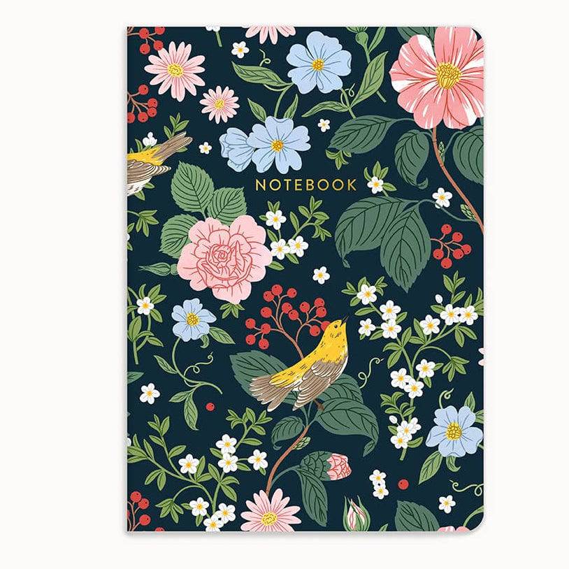 Linden Paper Co. Warbler Floral sewn notebook with autumn leaf design, featuring a durable cover and high-quality paper for writing.