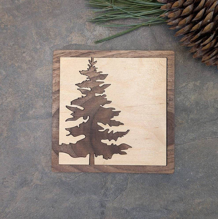 Pine Tree Inlay Wood Coaster - Made in Canada Souvenir - Gift Smack Gift Company