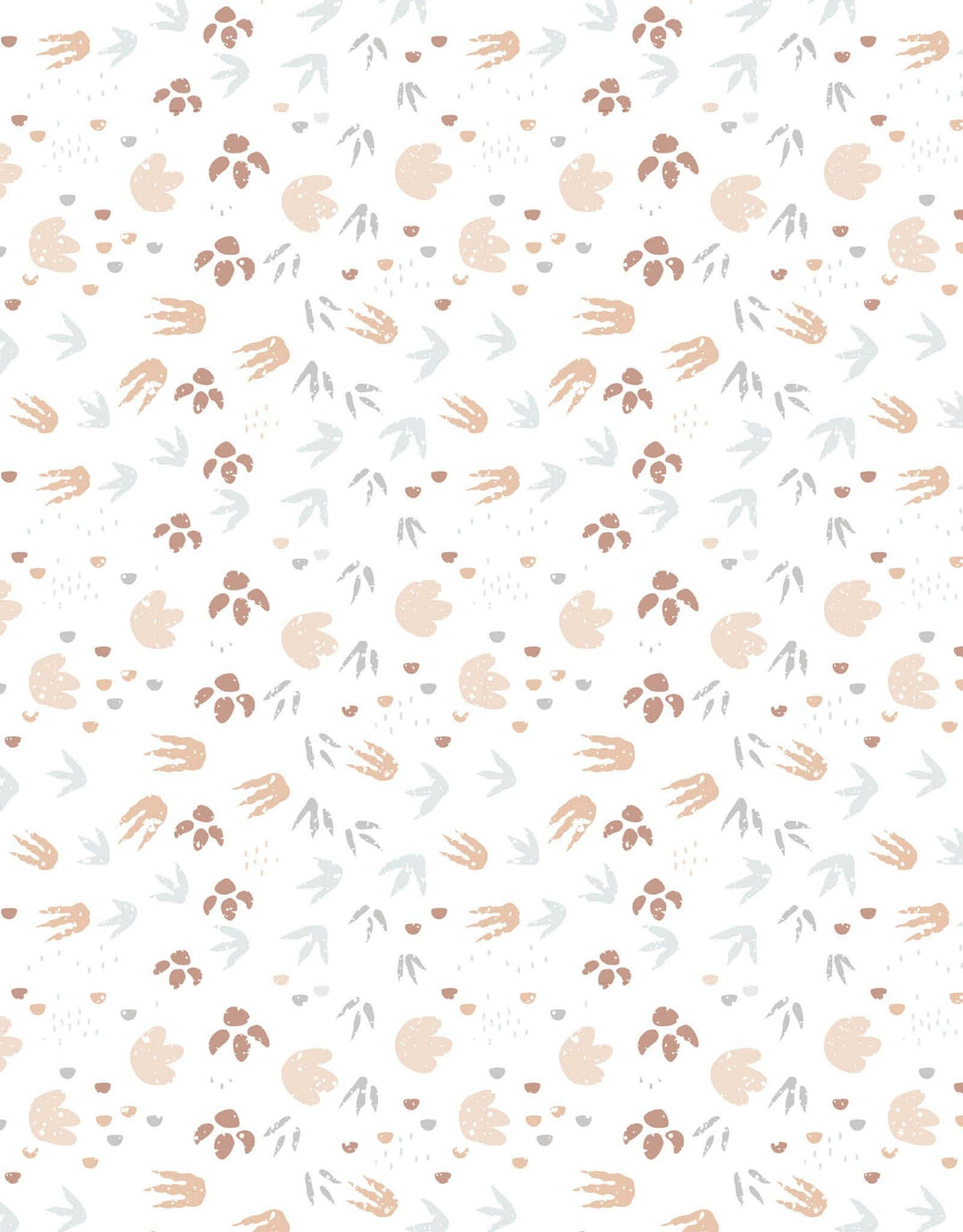 Pattern of hand and footprints in various colors on a white background
