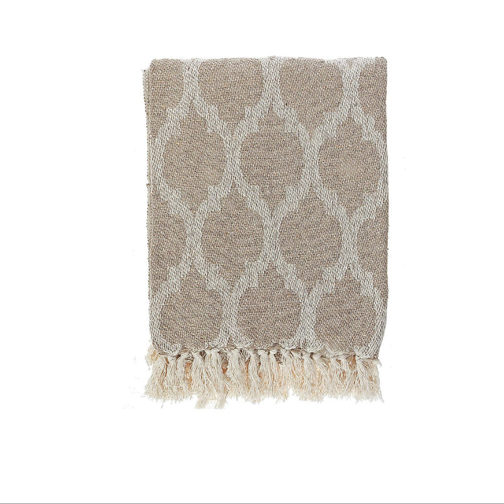 Moroccan Tile Cotton Throw With Fringe Beige 50"X60": Beige