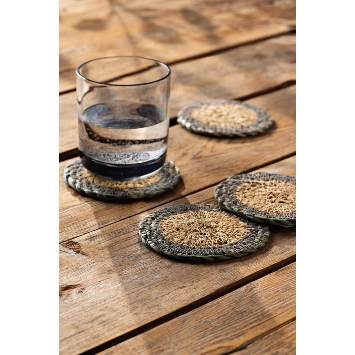Dessous de verres en jonc de mer à bord bleu - Lot de 4