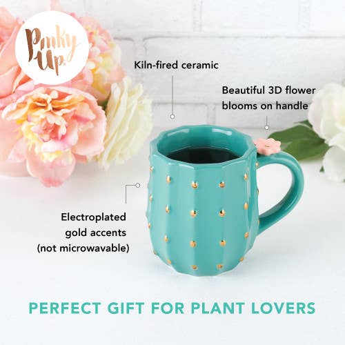 3D Metallic Gold Accented Ceramic Mug - Cactus