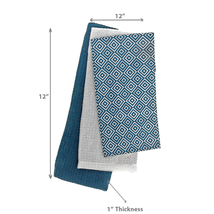 Dish Cloth Set Of 3 Pcs Geometric: Blue