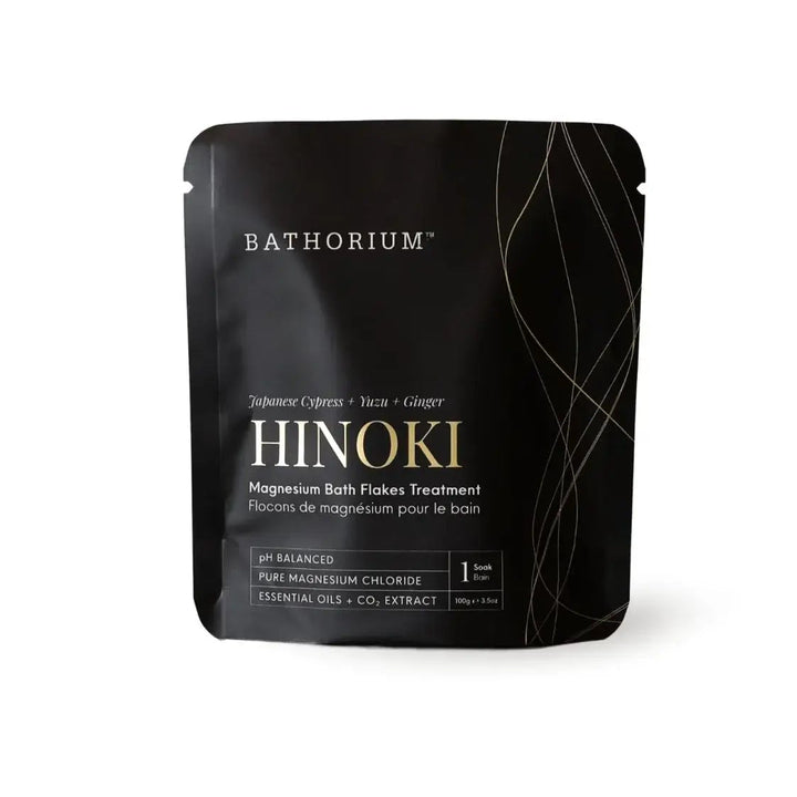 Bathorium Hinoki bath product packaging on a white background