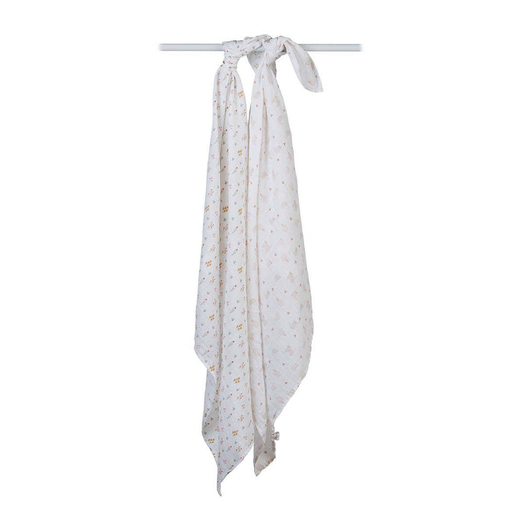 2-Pack Cotton Swaddle Blankets – Kitty Cat/ Flower Field - Gift Smack Gift Company