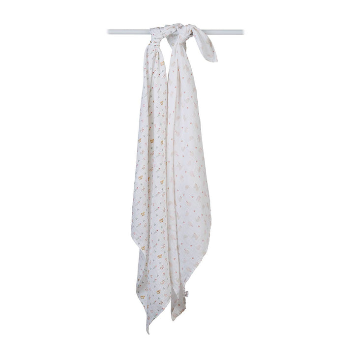 2-Pack Cotton Swaddle Blankets – Kitty Cat/ Flower Field - Gift Smack Gift Company