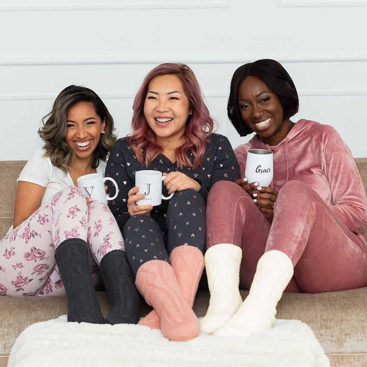 Cozy Sherpa Lined Cable Knit Slipper Socks: Blush
