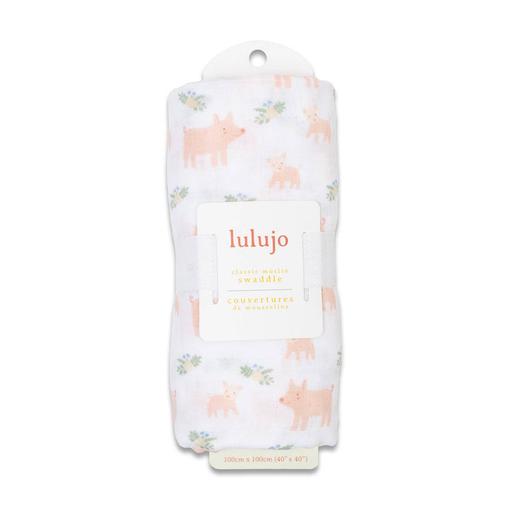 Muslin Cotton Swaddle Blanket - Piggy