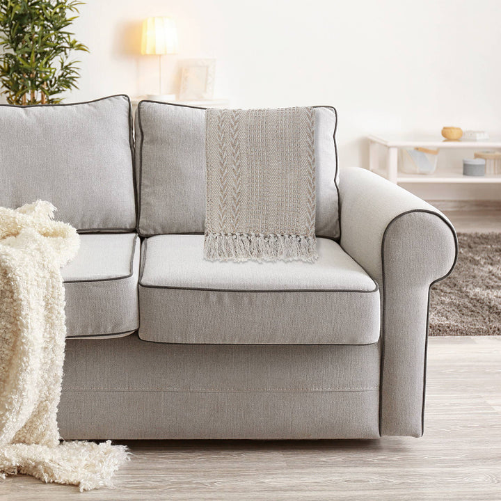 Beige Braided Cotton Throw With Fringe Blanket