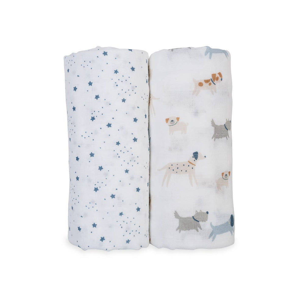 2-Pack Cotton Swaddle Blankets – Puppy Dog & Stars - Gift Smack Gift Company