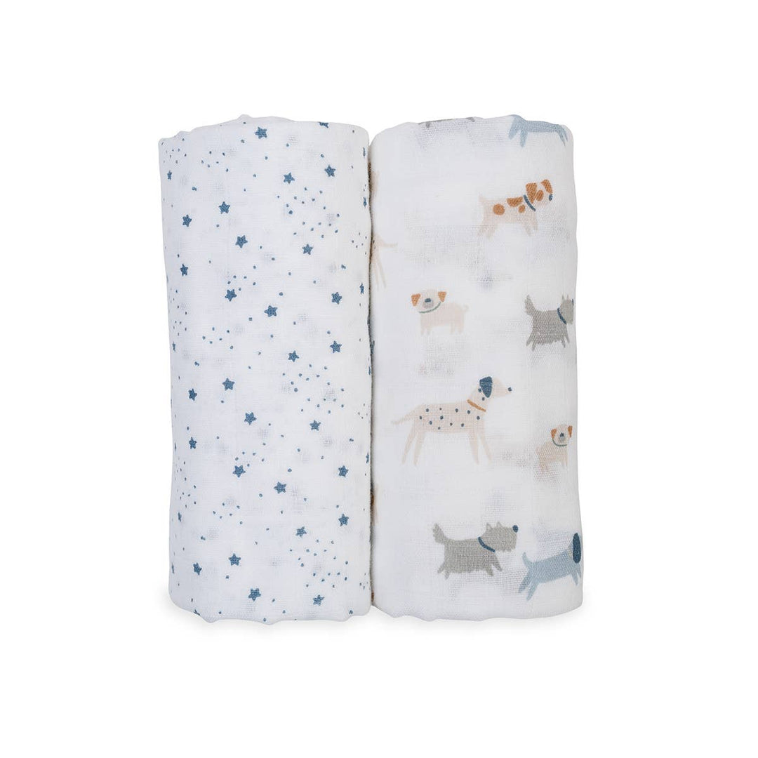 2-Pack Cotton Swaddle Blankets – Puppy Dog &amp; Stars - Gift Smack Gift Company