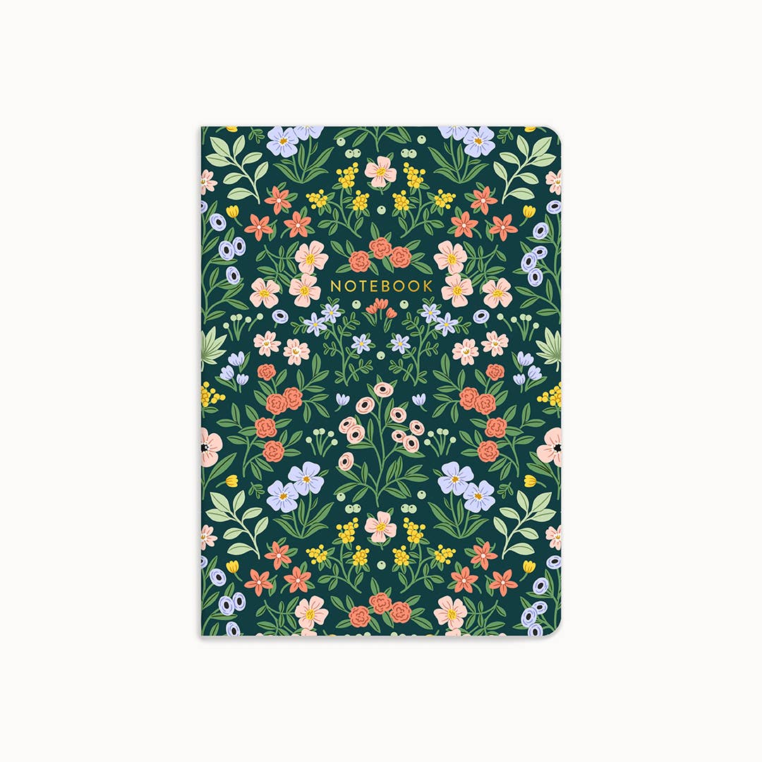 Floral notebook with a green background on a white background