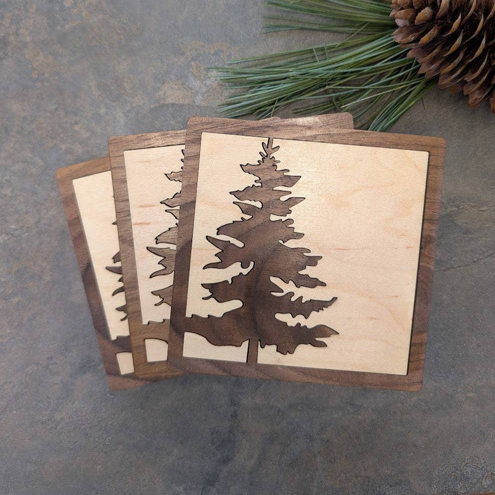 Pine Tree Inlay Wood Coaster - Made in Canada Souvenir - Gift Smack Gift Company