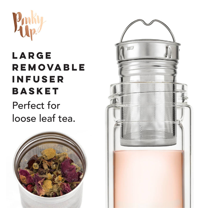Dylan™ Insulated Glass Travel Mug w/ Infuser & Rose Gold Lid