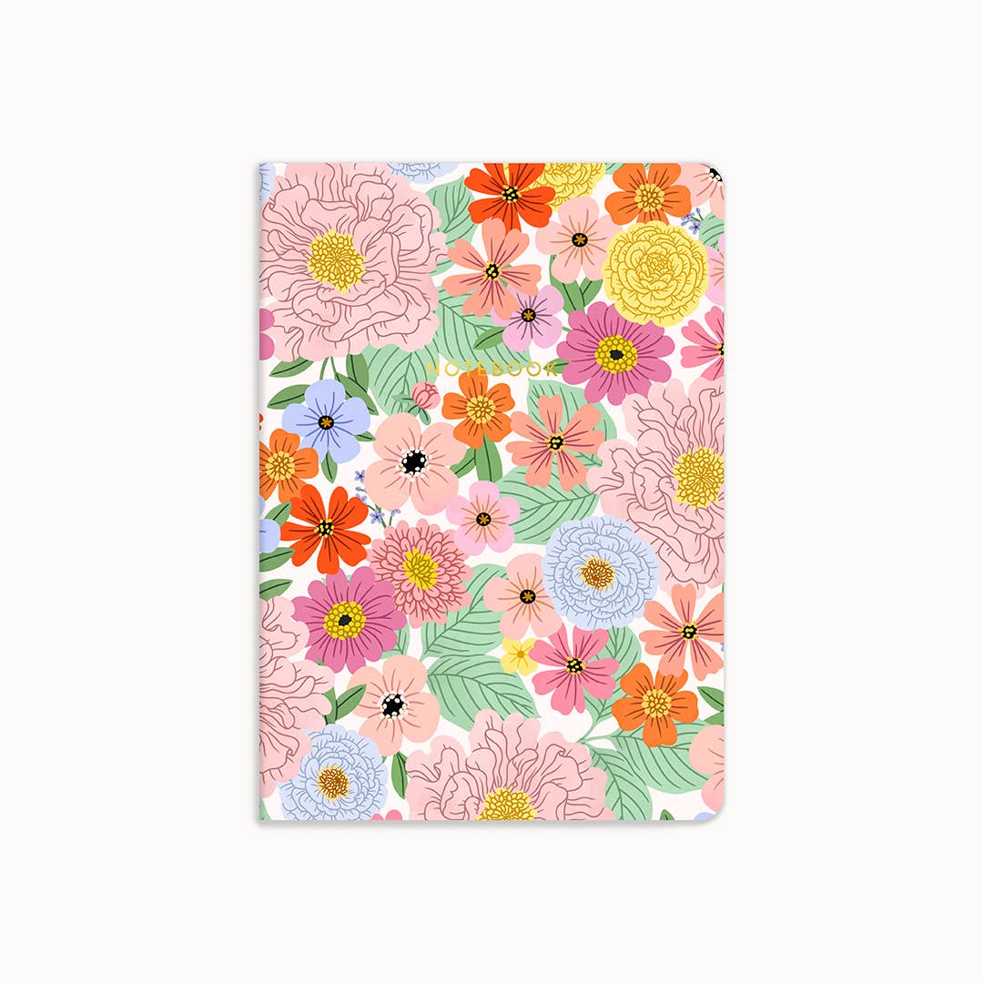 Floral notebook with colorful flowers on a white background