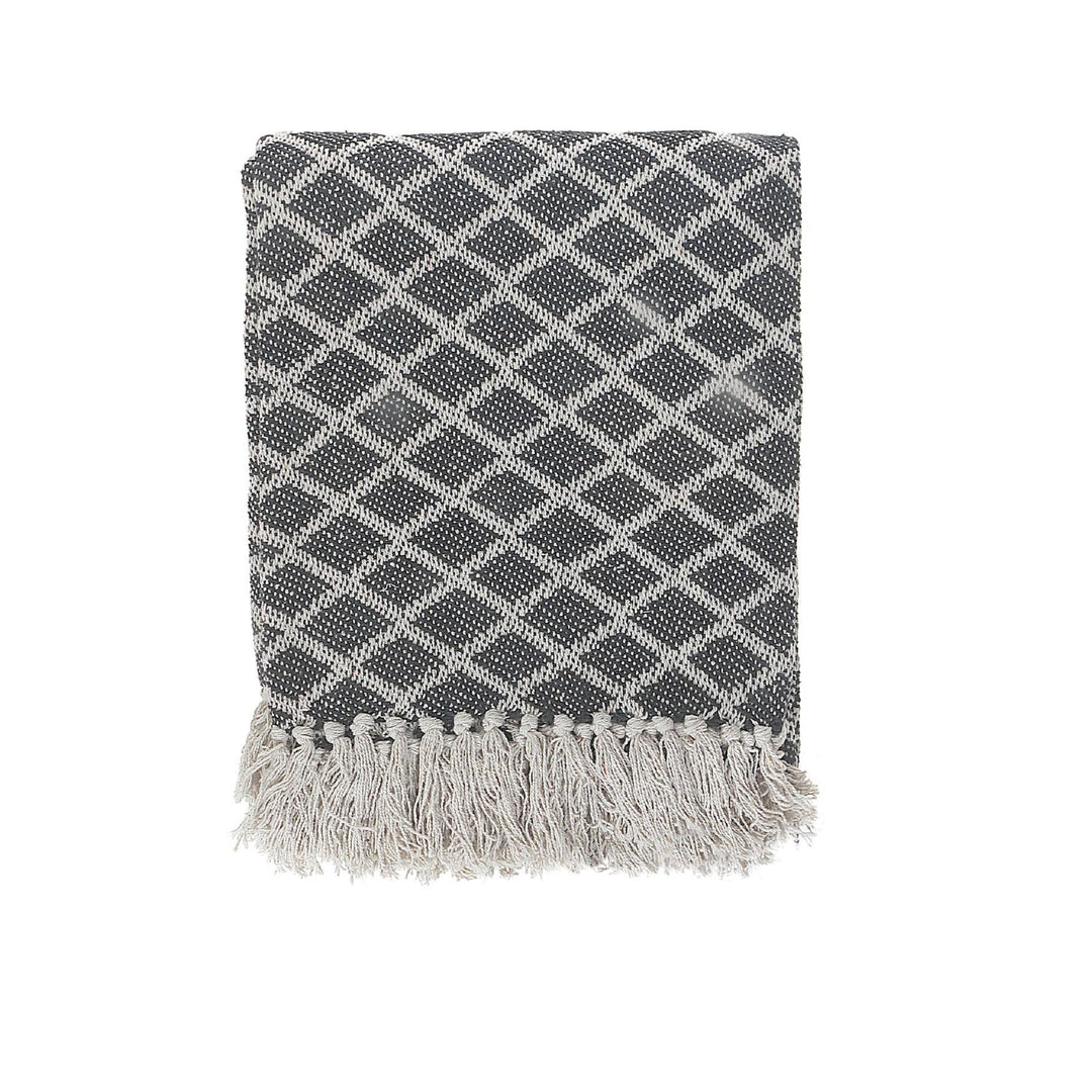 Diamond Cotton Throw With Fringe Black 50"X60": Black