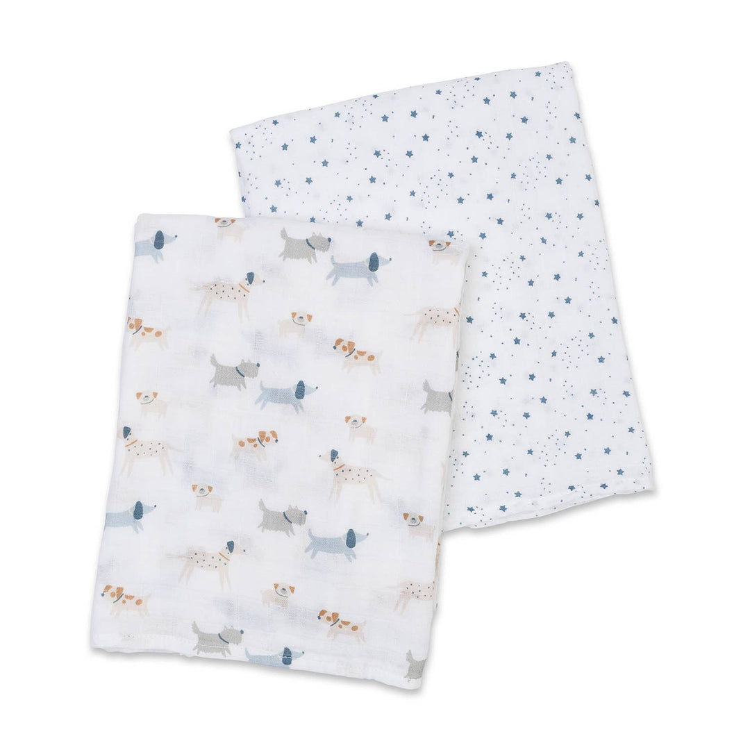 2-Pack Cotton Swaddle Blankets – Puppy Dog &amp; Stars - Gift Smack Gift Company