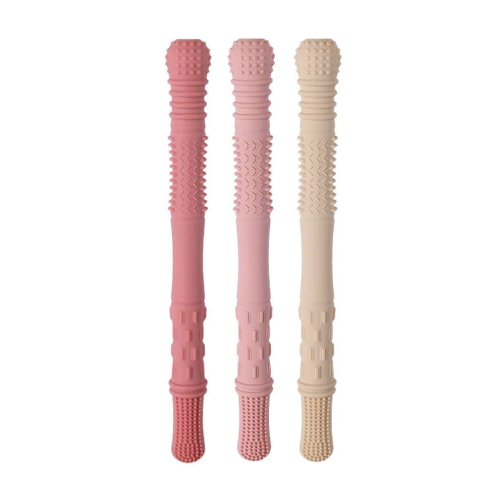 Two pink and beige textured sticks on a white background