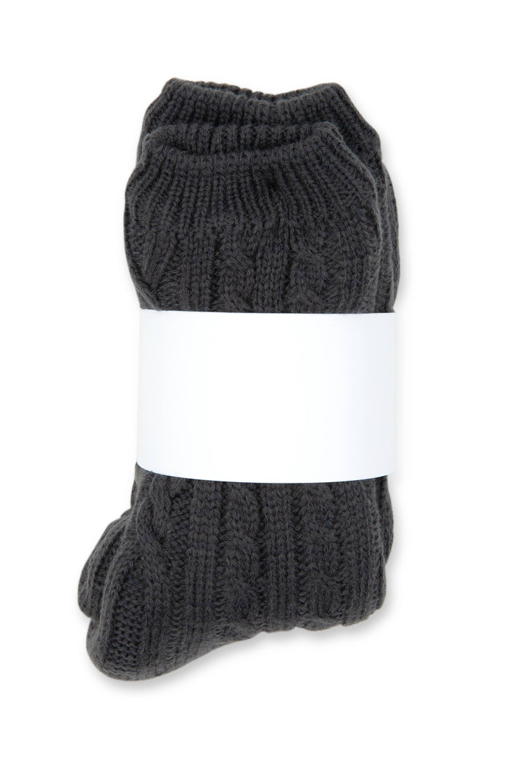Cozy Sherpa Lined Cable Knit Slipper Socks: Grey