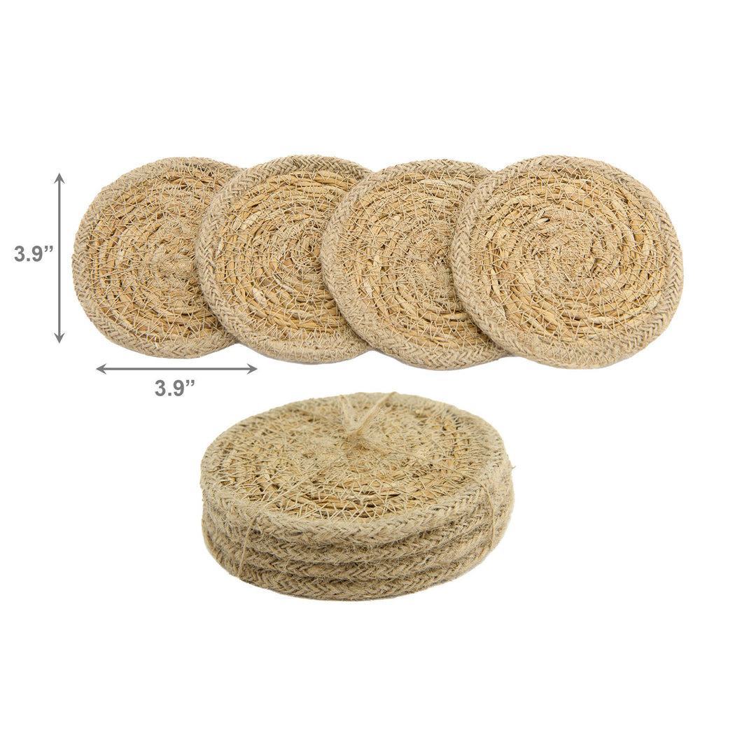 Lot de 4 sous-verres ronds en jonc de mer et jute (Naturel) : Naturel