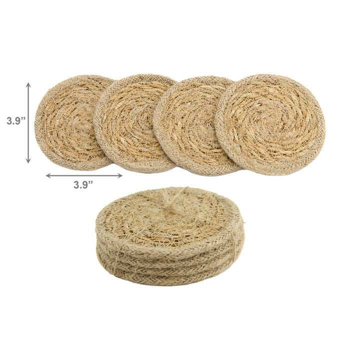 Lot de 4 sous-verres ronds en jonc de mer et jute (Naturel) : Naturel