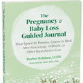 Book titled 'The Pregnancy & Baby Loss Guided Journal' by Rachel Rabinor on a light green background.